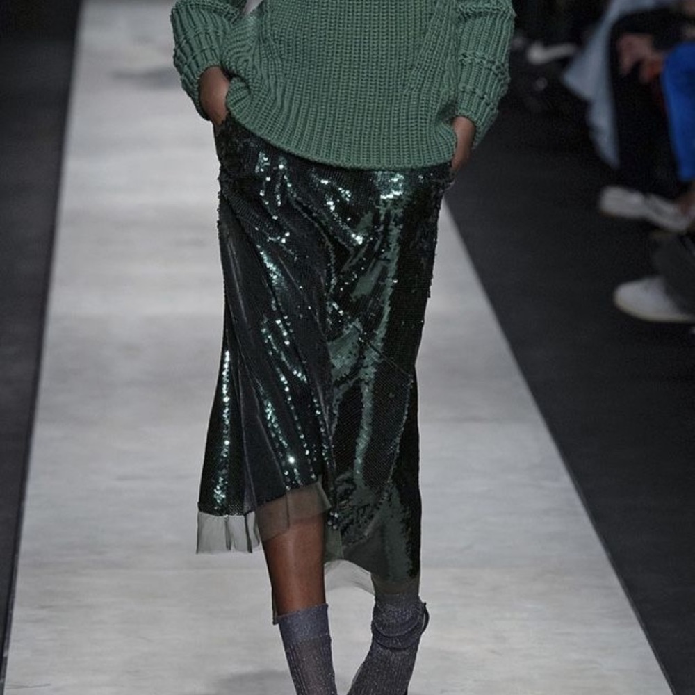 Highly Coveted Moss Green Zara Sequin Holiday Midi Skirt
